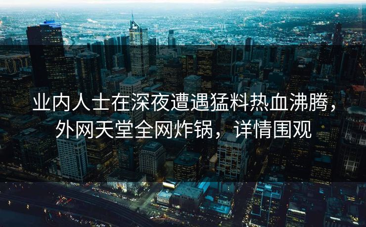业内人士在深夜遭遇猛料热血沸腾，外网天堂全网炸锅，详情围观