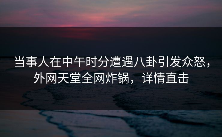 当事人在中午时分遭遇八卦引发众怒，外网天堂全网炸锅，详情直击