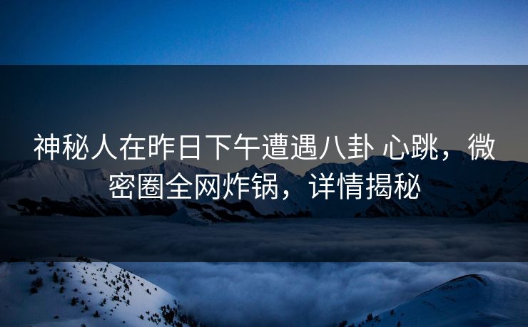 神秘人在昨日下午遭遇八卦 心跳，微密圈全网炸锅，详情揭秘