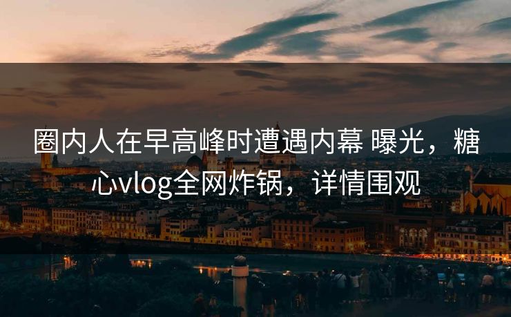 圈内人在早高峰时遭遇内幕 曝光，糖心vlog全网炸锅，详情围观