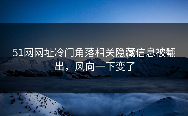 51网网址冷门角落相关隐藏信息被翻出，风向一下变了